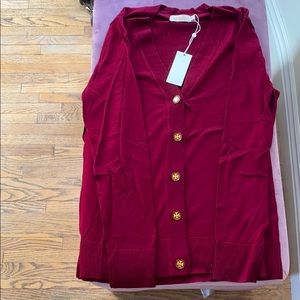 New Tory Burch burgundy logo cardigan size XL